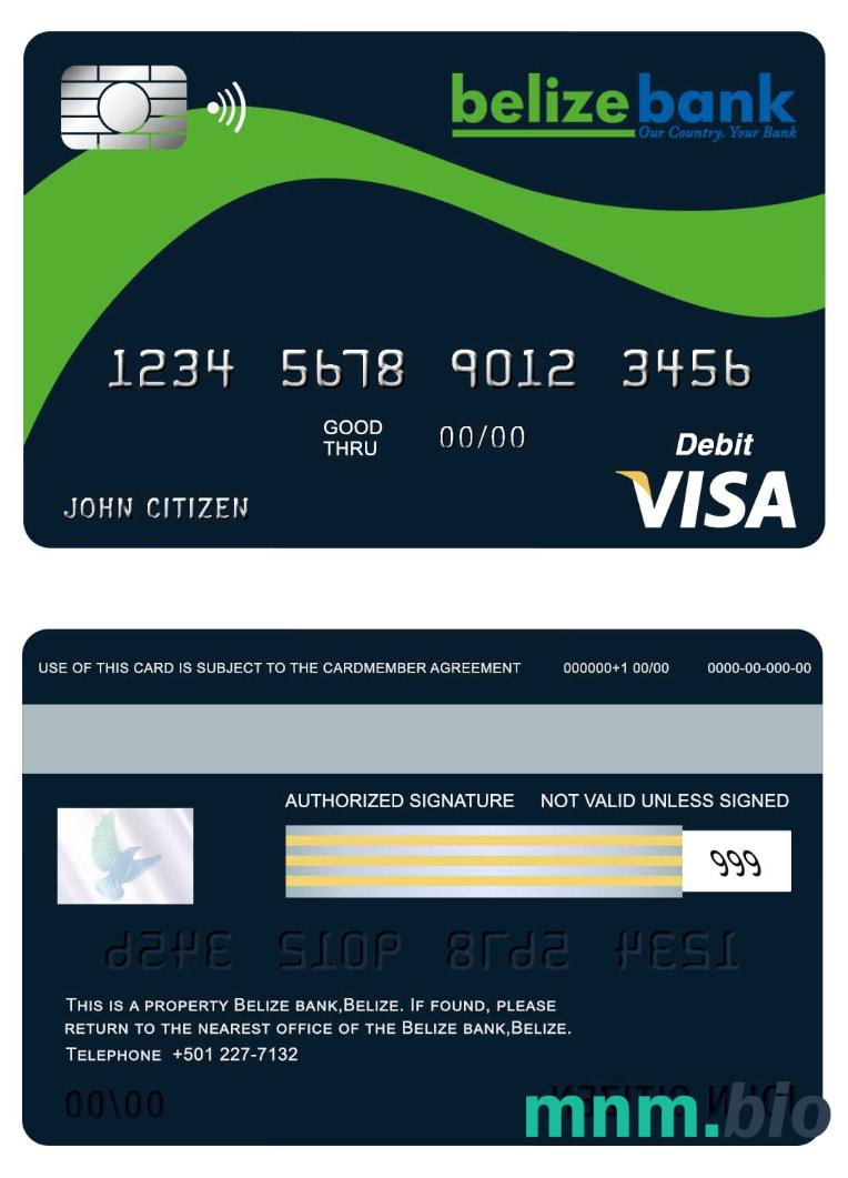 Belize Bank Belize przykład karty visa w formacie PSD